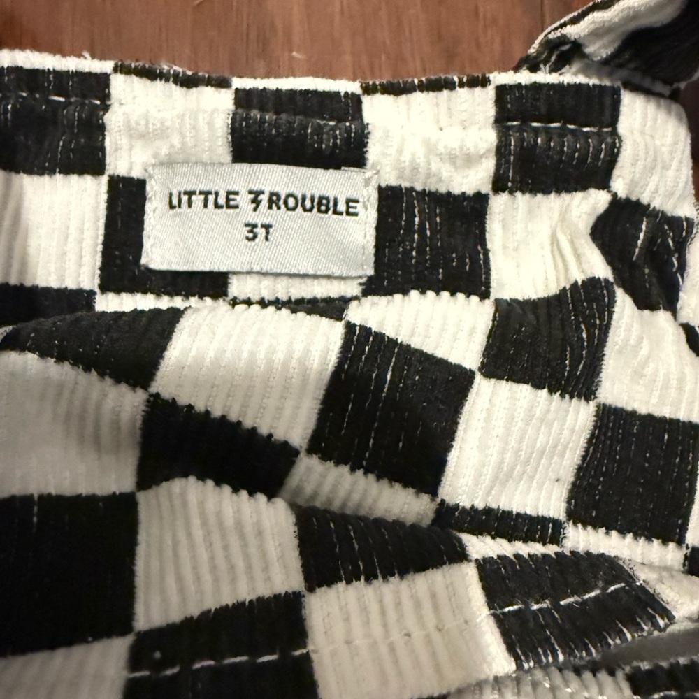 Black and White Checkered Kids Overalls - Picture 3 of 5